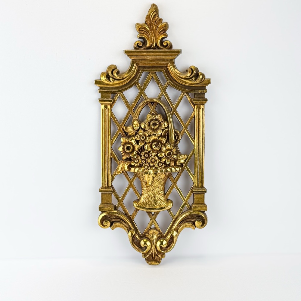 Vintage Gold Wall Decor with Floral Design